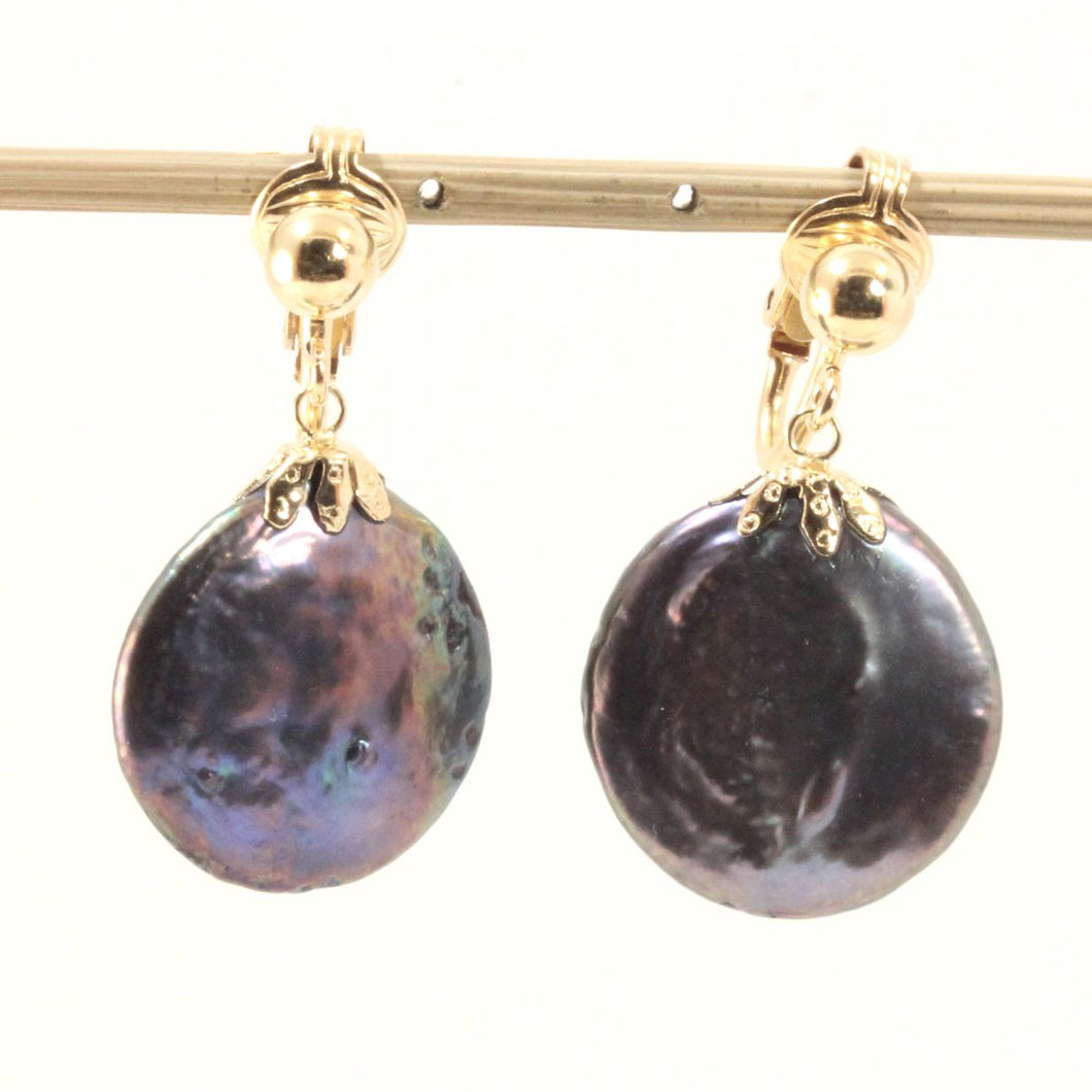 14k Gold Filled Clip-On Earrings – Black Coin Pearl Drop