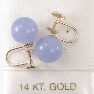14K Yellow Gold Non-Pierced French Screw Back Lavender Jade Earrings