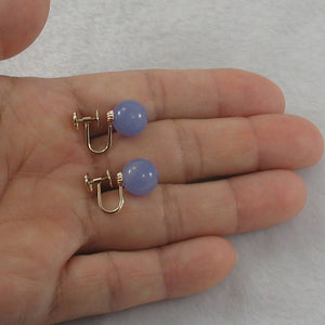 14K Yellow Gold Non-Pierced French Screw Back Lavender Jade Earrings