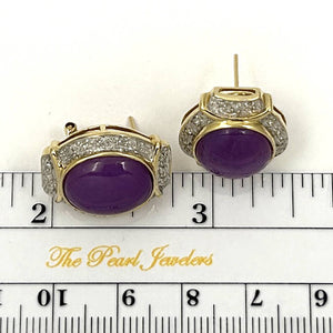 14K Yellow Gold Omega Clip Diamond Lavender Jade Earrings