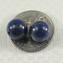 Load image into Gallery viewer, Pair of 8-8.5mm Blue Lapis Lazuli 14K Yellow Gold Eye-Pin Earrings