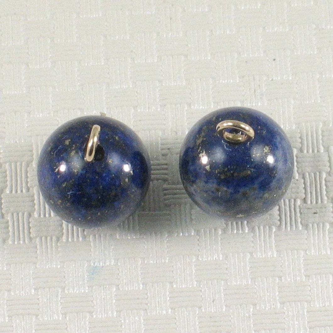 Pair of 8-8.5mm Blue Lapis Lazuli 14K Yellow Gold Eye-Pin Earrings