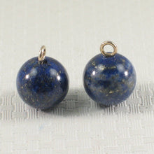 Load image into Gallery viewer, Pair of 8-8.5mm Blue Lapis Lazuli 14K Yellow Gold Eye-Pin Earrings