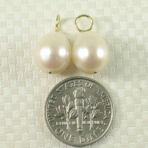 Pair of 9.5-10mm White Pearl; 14K Yellow Gold 5mm Eye Pin for Hoop Earrings