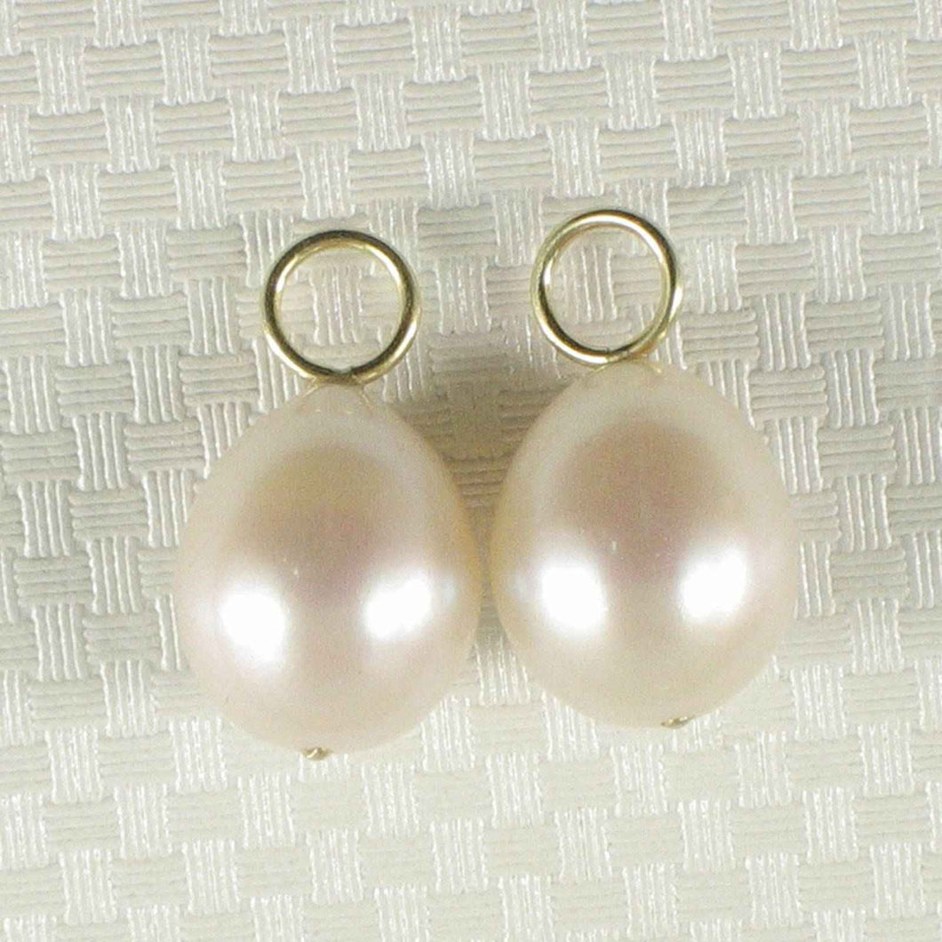 Pair of 9.5-10mm White Pearl; 14K Yellow Gold 5mm Eye Pin for Hoop Earrings