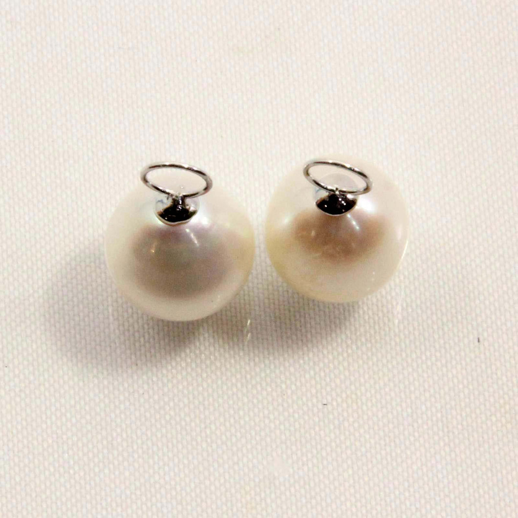 Pair of 9.5-10mm White Pearl; 14K White Gold 5mm Eye Pin for Hoop Earrings