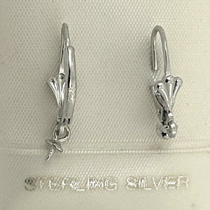 PS019-40 Rhodium Over Silver .925 Fleur De Lis Leverback W/ Eye-Pin 3mm Cup Earrings