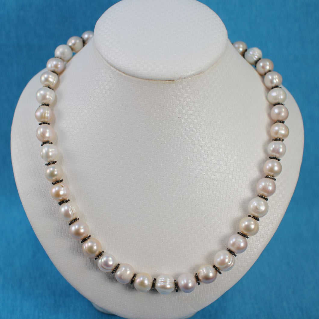 Pale Pink Baroque Pearl Necklace – Sterling Silver Bali Spacers