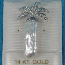 Load image into Gallery viewer, White Biwa Pearl Palm Tree Pendant – 14k White Gold + Diamonds