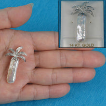 Load image into Gallery viewer, White Biwa Pearl Palm Tree Pendant – 14k White Gold + Diamonds
