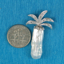 Load image into Gallery viewer, White Biwa Pearl Palm Tree Pendant – 14k White Gold + Diamonds
