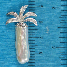 Load image into Gallery viewer, White Biwa Pearl Palm Tree Pendant – 14k White Gold + Diamonds