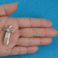 Load image into Gallery viewer, White Biwa Pearl Palm Tree Pendant – 14k White Gold + Diamonds