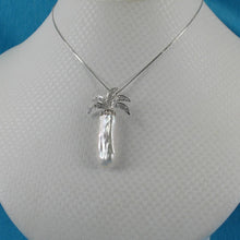 Load image into Gallery viewer, White Biwa Pearl Palm Tree Pendant – 14k White Gold + Diamonds