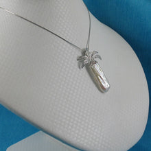 Load image into Gallery viewer, White Biwa Pearl Palm Tree Pendant – 14k White Gold + Diamonds
