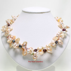 Peach Baroque Twist Pearl Necklace – Double Strand .925 Silver