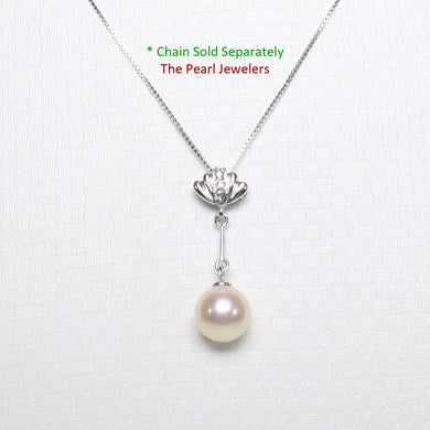 AAA Peach Pearl Pendant – 14k White Gold with Diamond Shell Bail