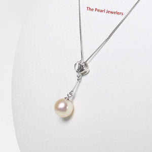 AAA Peach Pearl Pendant – 14k White Gold with Diamond Shell Bail