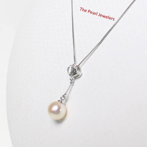 AAA Peach Pearl Pendant – 14k White Gold with Diamond Shell Bail