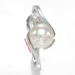 Solid Sterling Silver .925 Peach Cultured Pearl & Cubic Zirconia Accent Ring