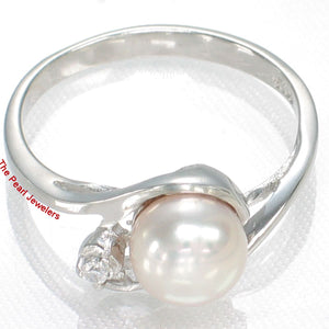 Solid Sterling Silver .925 Peach Cultured Pearl & Cubic Zirconia Accent Ring
