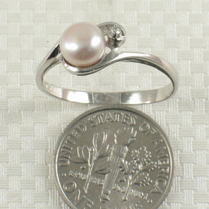Solid Sterling Silver .925 Peach Cultured Pearl & Cubic Zirconia Accent Ring
