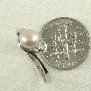Solid Sterling Silver .925 Peach Cultured Pearl & Cubic Zirconia Accent Ring