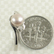 Load image into Gallery viewer, Solid Sterling Silver .925 Peach Cultured Pearl &amp; Cubic Zirconia Accent Ring