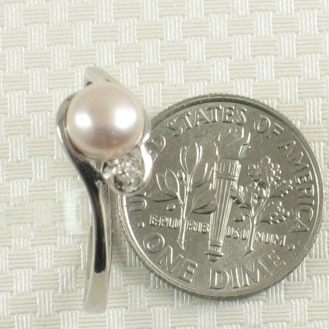 Solid Sterling Silver .925 Peach Cultured Pearl & Cubic Zirconia Accent Ring