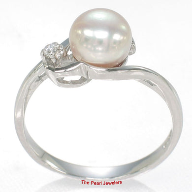 Solid Sterling Silver .925 Peach Cultured Pearl & Cubic Zirconia Accent Ring