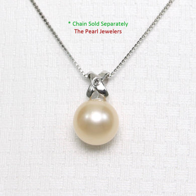 Peach Pearl Pendant – 14k White Gold with Diamond Bail