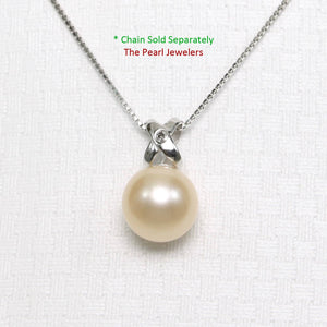 Peach Pearl Pendant – 14k White Gold with Diamond Bail