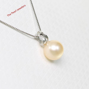 Peach Pearl Pendant – 14k White Gold with Diamond Bail