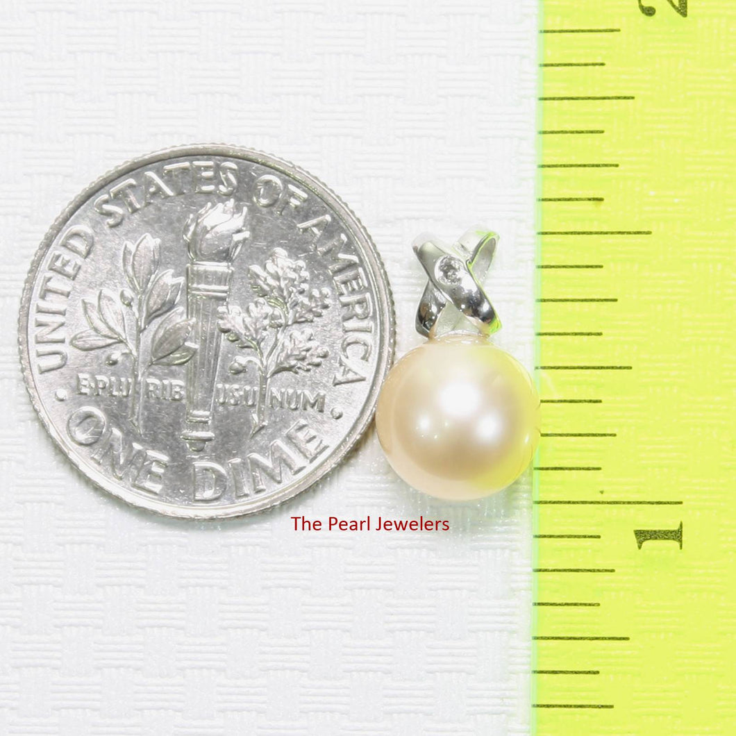 Peach Pearl Pendant – 14k White Gold with Diamond Bail