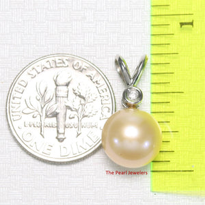 Peach Pearl Pendant – 14k White Gold with Diamond Bail