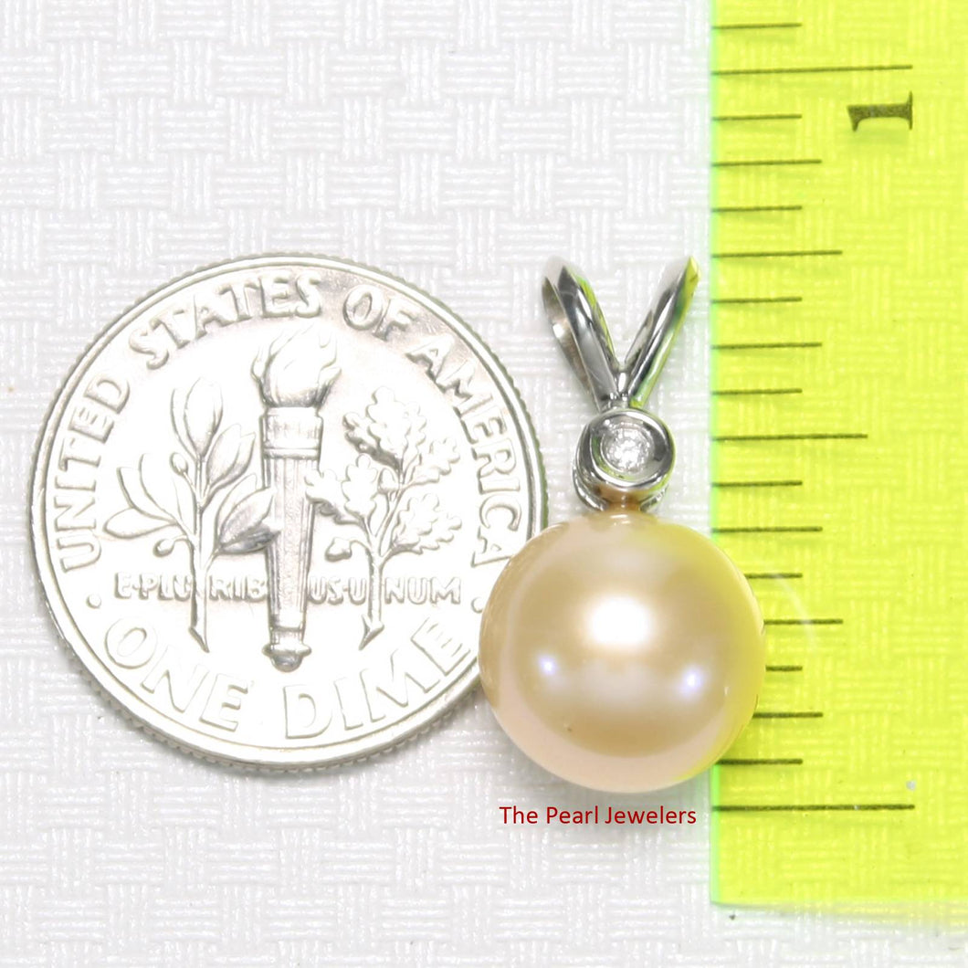 Peach Pearl Pendant – 14k White Gold with Diamond Bail