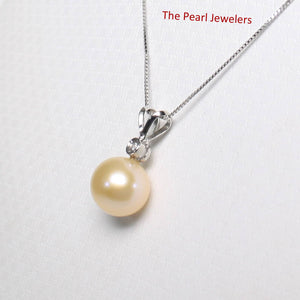 Peach Pearl Pendant – 14k White Gold with Diamond Bail