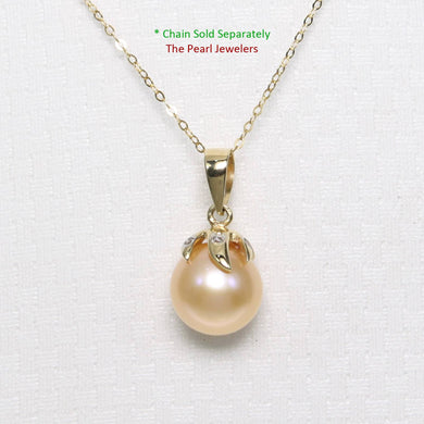 Peach Pearl Pendant – 14k Yellow Gold with Diamond Claw Bail