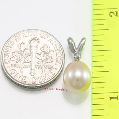 Peach Pink Pearl Pendant – 14k White Gold + Diamond + Chain Options