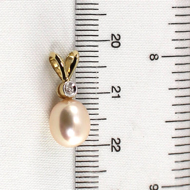Peach Pearl Pendant – 14k Yellow Gold with Diamond Accent