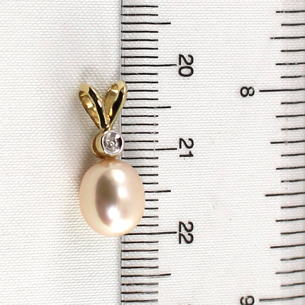 Peach Pearl Pendant – 14k Yellow Gold with Diamond Accent