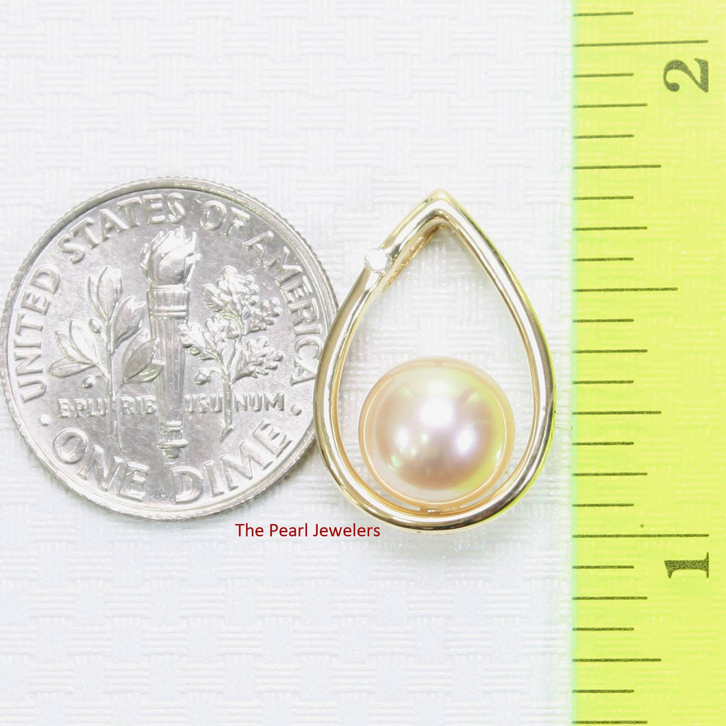 Peach Pearl Raindrop Pendant with Diamond – 14k Yellow Gold