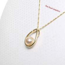 Load image into Gallery viewer, Peach Pearl Raindrop Pendant with Diamond – 14k Yellow Gold