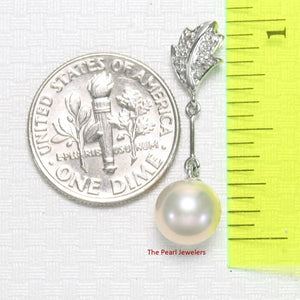 AAA Peach Cultured Pearl Pendant – 14k White Gold Leaf Bail