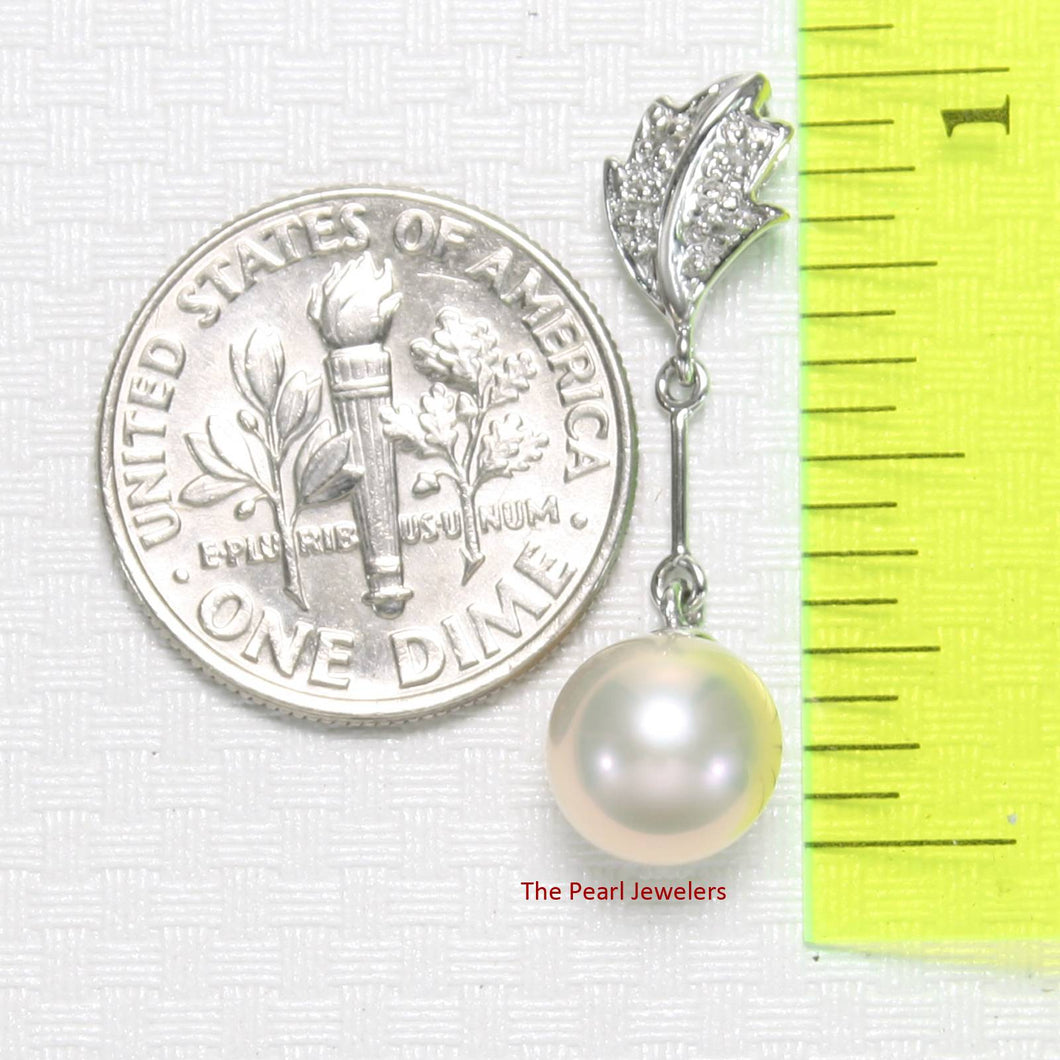 AAA Peach Cultured Pearl Pendant – 14k White Gold Leaf Bail