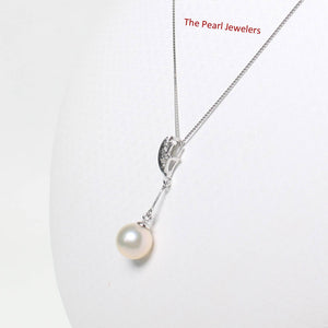 AAA Peach Cultured Pearl Pendant – 14k White Gold Leaf Bail