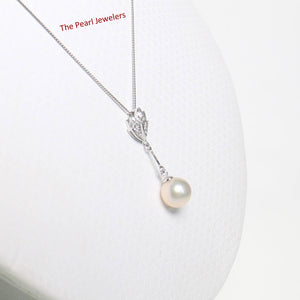 AAA Peach Cultured Pearl Pendant – 14k White Gold Leaf Bail