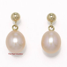 Load image into Gallery viewer, Small Peach Pearl Stud Dangle Earrings – 14k Yellow Gold