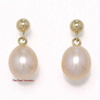Small Peach Pearl Stud Dangle Earrings – 14k Yellow Gold