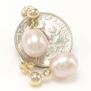 Small Peach Pearl Stud Dangle Earrings – 14k Yellow Gold
